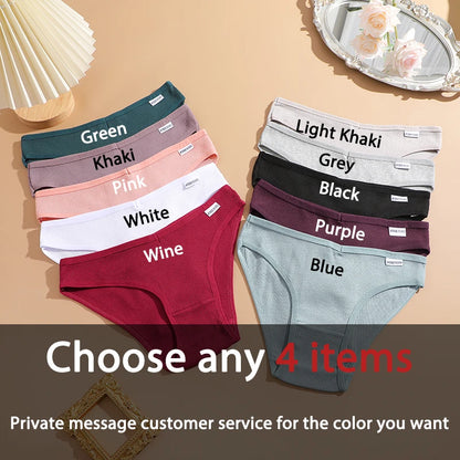 FINETOO 4Pcs/Set M-4XL Cotton Panties Female Underpants Sexy Panties for Women Briefs Underwear Plus Size Pantys Lingerie