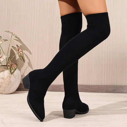 Women Knitting High Boots Flats Over The Knee Shoes Woman Trend Fashion Cozy Dress Sexy Elegant Sock Boots for Women.