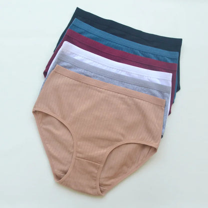6pcs Cotton Women Panties Lady Plus Size Underwear High Waist Briefs Breathable Solid Color Female Lingerie Shorts.