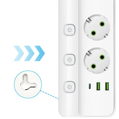 EU-Stecker-Steckdosenleiste, 2/3/4/5 Positionen, unabhängige Steuersteckdose mit 2 USB-Anschlüssen, 1 Typ-C-Anschlüsse, 2 m Verlängerungskabel, Steckdosen.