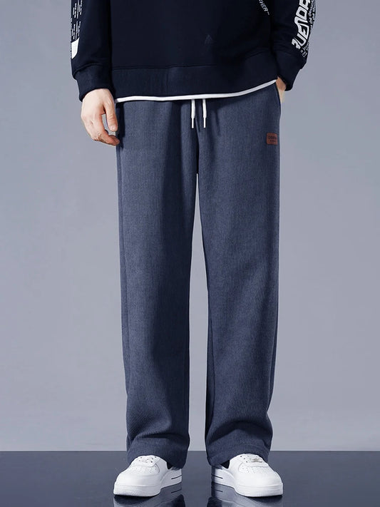 Winter Thick Warm Corduroy Sweatpants Men Fleece Liner Drawstring Straight Loose Track Pants Male Casual Fleece Thermal Trousers.