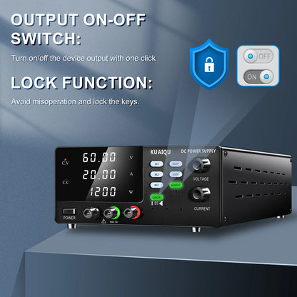 KUAIQU 3000W High Power Adjustable Bench Power Supply 1000V 300V 200V 100A 60A 30A Lab Power Supply OCP Alarm OVP Output Switch.
