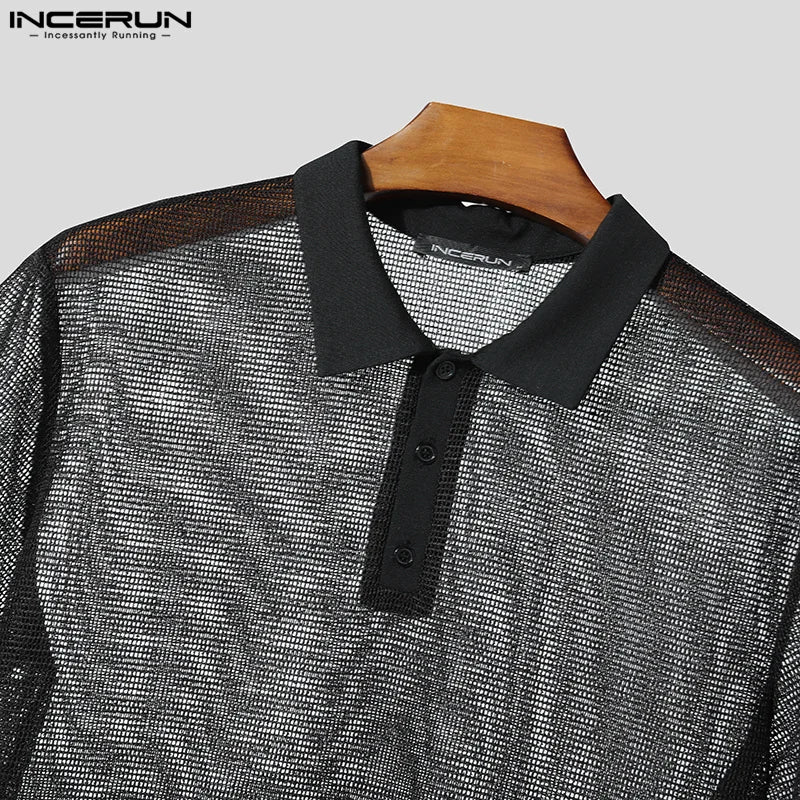 Men Short Sets Fashion Hollow Out INCERUN Two-piece Suits  Men's Sets Streetwear Short Sleeve Tops Shorts Men's Clothing Summer.