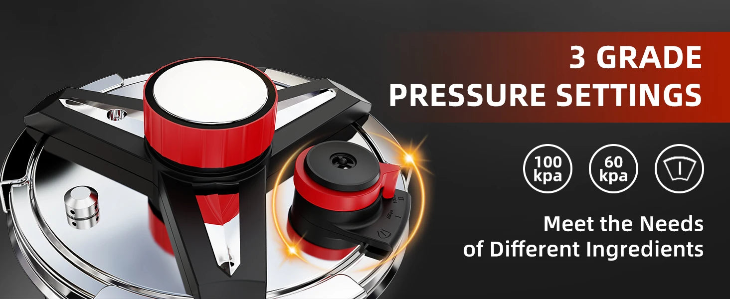 KITCHJOY 3in1 Stainless Steel Pressure Cooker 6L 8L 10L 12L Pressure Canner Induction Compatible Glass Lid Steamer Rack Included.