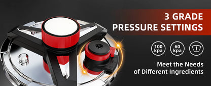 KITCHJOY 3in1 Stainless Steel Pressure Cooker 6L 8L 10L 12L Pressure Canner Induction Compatible Glass Lid Steamer Rack Included.