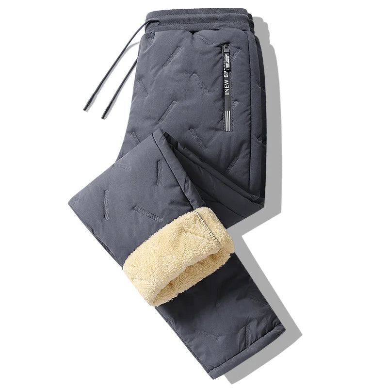Men's Winter Sweatpants Plush Thick Fleece Lambswool Thermal Casual Waterproof Windproof Warm Cotton Trousers.