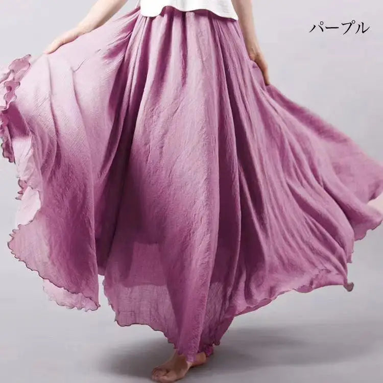 2023 new Summer Cotton Linen A-line Skirt Women Solid Color Loose High Waisted Long Skirts For Women Loose Vintage Ankle-length.