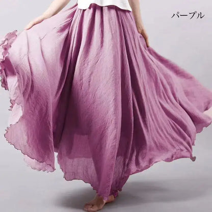 2023 new Summer Cotton Linen A-line Skirt Women Solid Color Loose High Waisted Long Skirts For Women Loose Vintage Ankle-length.