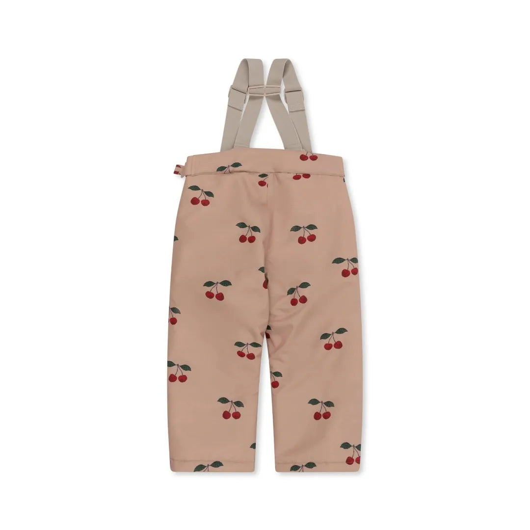 Konges Slojd 2025 Winter Baby Girls Cherry Hooded Ski Jackets Overalls Suits Sets Girls Waterproof Windproof Cold Resistant Coat.