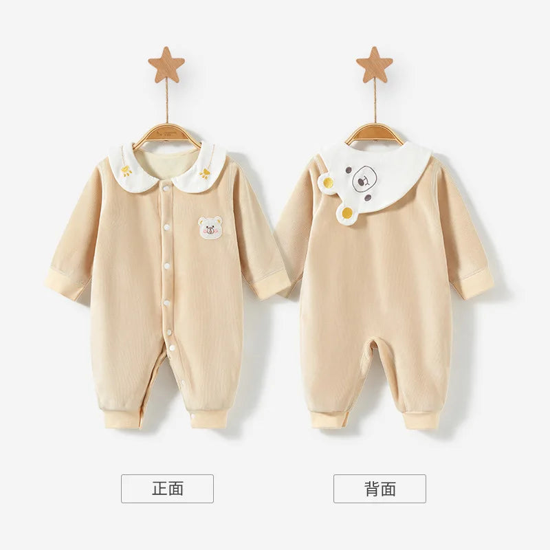 Baby-Body, ausgehend, warm und gezupft, Herren- und Damen-Herbstkleidung, Säuglingsspielanzug-Set, Herbst und Winter.