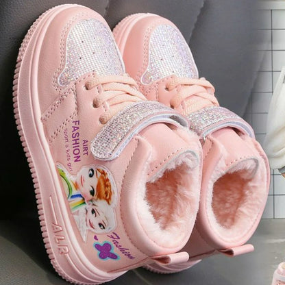 Disney Children Winter Ankle Snow Boots Cartoon Princess Elsa Frozen Pink Casual Shoes For Girls Warm Outdoor Shoes Size 26-37.