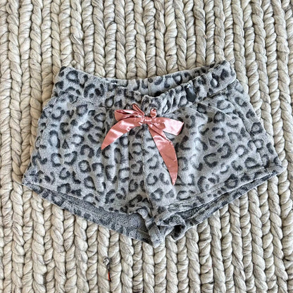 Y2K New Leopard Print Plush Shorts Harajuku Goth Autumn Winter Drawstring Short Pants Sexy Hotties Slim Hip Shorts Women Clothes.