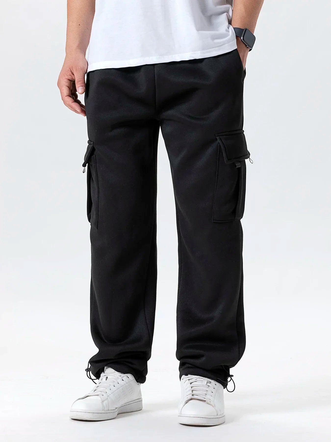 Autumn Men's Cargo Pants Loose Straight Trousers Multi-Pockets Drawstring Casual Sports Pants Solid WorkWear Joggers Long Pants.