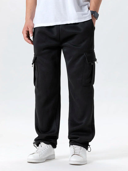 Autumn Men's Cargo Pants Loose Straight Trousers Multi-Pockets Drawstring Casual Sports Pants Solid WorkWear Joggers Long Pants.