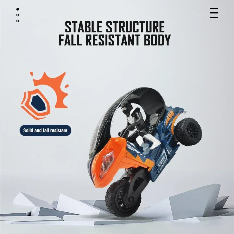 Electric RC Motorcycle Car Spray RC Stunt Toys Remote Control Drift Stunt Three Wheel Motorcycle with LED Lights for Kids Gifts.