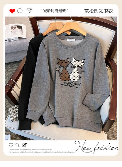 175 kg Plus Size Damen Büste 170 Herbst Cartoon Langarm Sweatshirt Schwarz Grau 5XL 6XL 7XL 8XL 9XL.