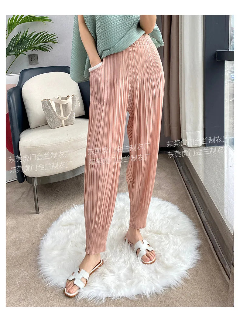 Miyake Life Pleated Pants Loose Harem Pants Women's Summer Thin Fashion Versatile Nine-minute Calf Pants