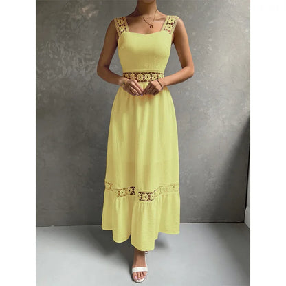 Weiße Lange Kleid Frauen Sommer Sexy Sleeveless Backless Maxi Kleider Damen Elegante Hohle Heraus Spitze Kleid Boho Sommerkleid Vestidos