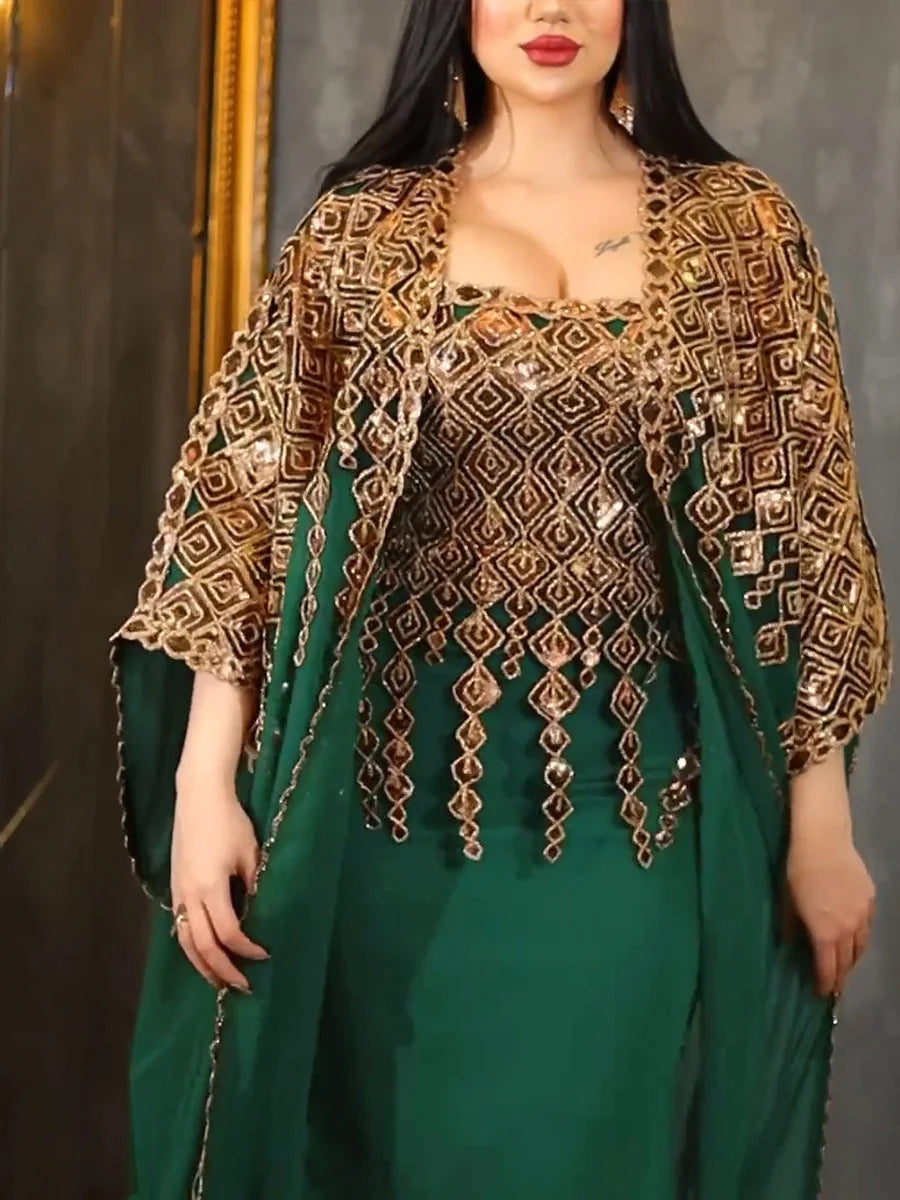 Neue muslimische Roben aus dem Nahen Osten, zweiteiliges Set, (Abaya), neue Mode für Damen, bestickte Spitze, Chiffon, muslimische Roben, Dubai und Türkei.