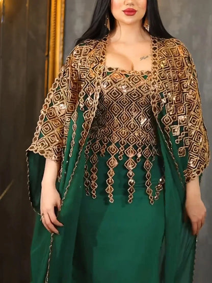 Neue muslimische Roben aus dem Nahen Osten, zweiteiliges Set, (Abaya), neue Mode für Damen, bestickte Spitze, Chiffon, muslimische Roben, Dubai und Türkei.