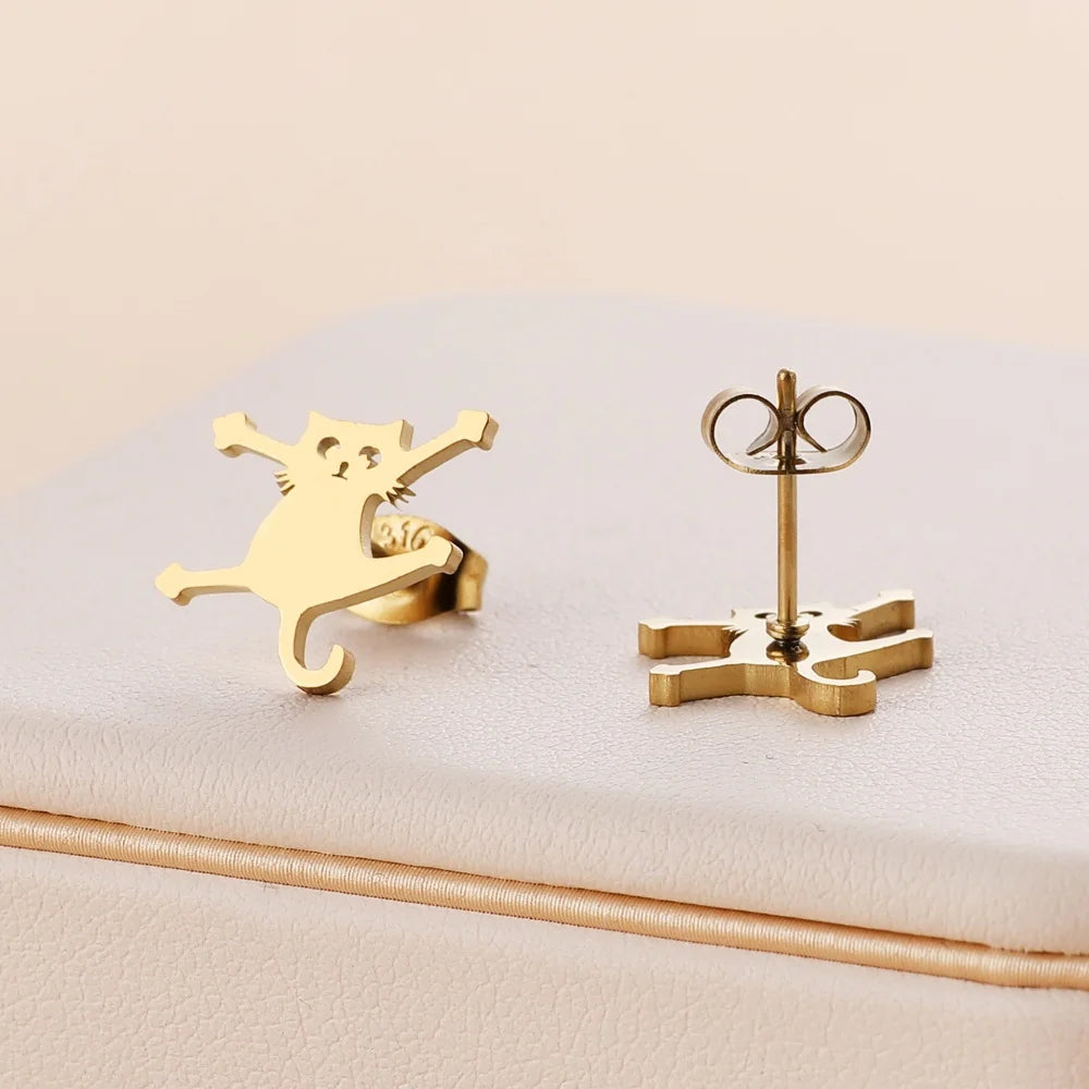 Stainless Steel Halloween Ghost Cat Stud Earrings For Women Girls Gold Color Waterproof Fashion Ear Party Jewelry Gift Wholesale.