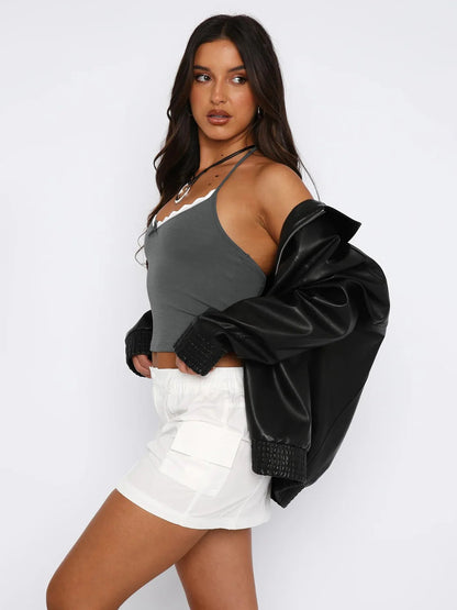 Neue Hals hängende Weste Damen Y2K Sexy Crop Top mit freiliegendem Nabel BM Strapsbasis und ärmelloses Slim Fit Top Tank Top.