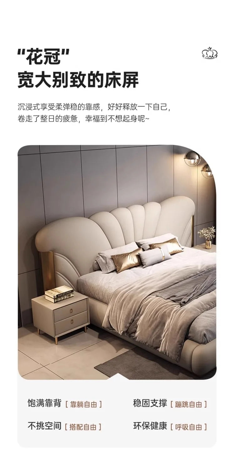 Luxuriöses Hauptschlafzimmer, Doppelbett, King-Size-Bett, weiche Tasche, Rückenlehne, 150 x 200 cm, Hochzeitsbett, Untergestell in voller Größe, beleuchtet 2ingan-Möbel