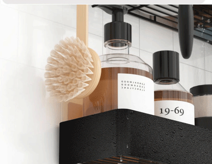 2 Packungen schwarzes Duschregal zur Wandmontage, Badezimmer-Organizer, Regal mit Haken, Küchendekoration, Regale an der Wand