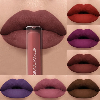 1PC Dark Brown Matte Velvet Lip Gloss Waterproof Liquid Lipstick Nude Brown Lips Korean Makeup for Lip Tint Lip Glaze Cosmetics.