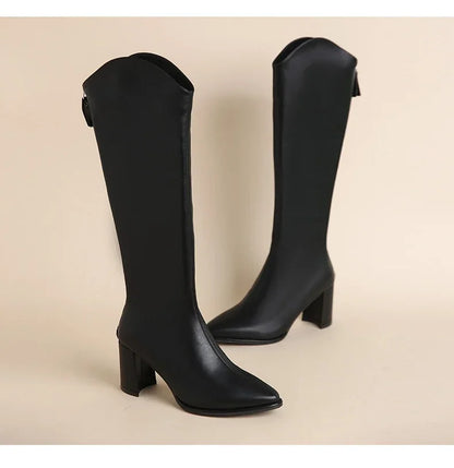 Plus Size 34-43 New Women Boots Zipper Thick High Heels Simple Thick High Heels Autumn Winter Boots Knee High Botas.