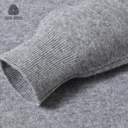 100% Wool. High-quality Men's Warm Sweater, Business Casual Stretchable POLO Shirt, Fall/winter Pullover Knitted Sweater..