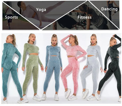 Seamless Yoga Set Gym Clothes Women's Sportswear Yoga Suits Women Fitness Set Tracksuits Sports Outfits Long Sleeve Gym Leggings