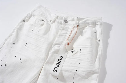 Purple Brand Men's Casual Straight Leg Jeans Distressed Dye Spill Hole American Street Style High Street Long Pants.