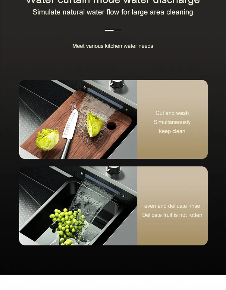 Waterfall Sink Large Single Slot Stainless Steel Kitchen Sink Embossed Washbasin Under The Basin Installation For Kitchen