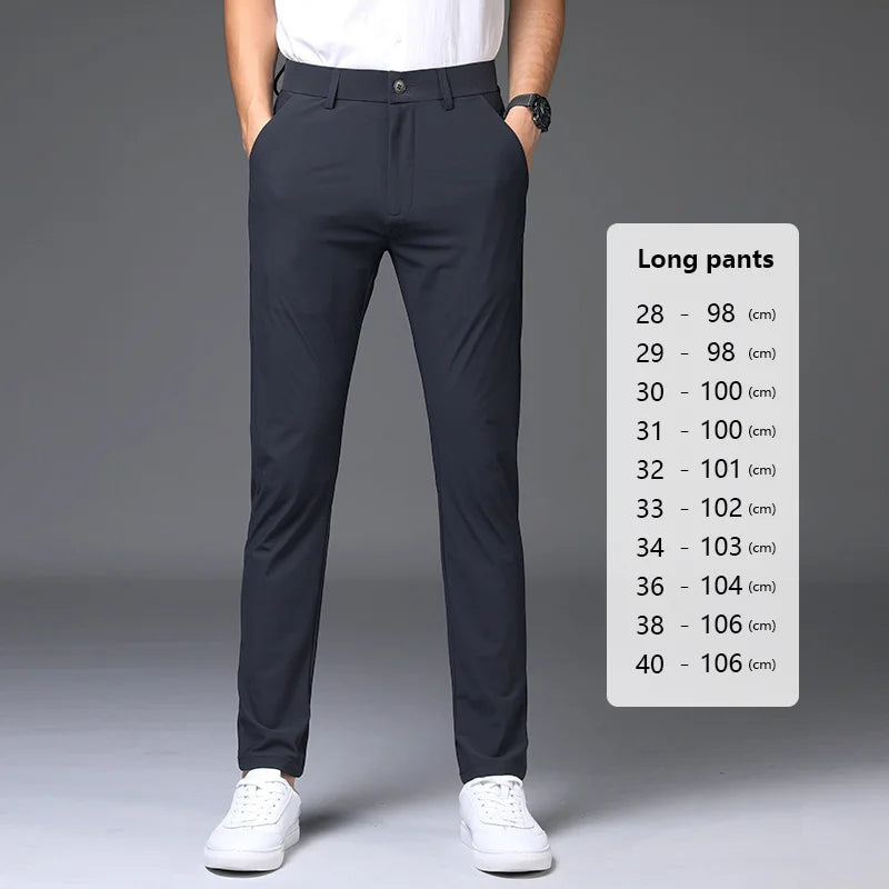 Summer Stretch Suit Pants Men Thin Business Solid Color Slim Ankle-Length Casual Formal Office Trousers Male Plus Size 28-38