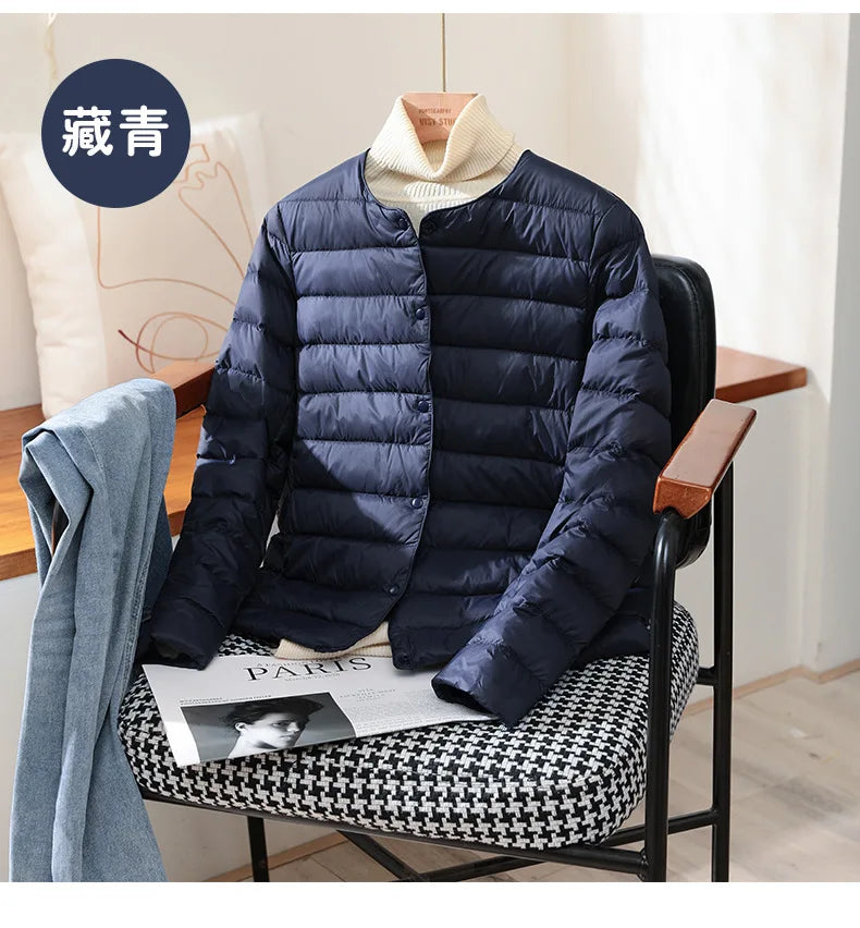 2023 neue Ankünfte Herbst Winter Warme Frauen Weiße Ente Unten Dünne Jacken Weibliche Mode Ultra Leichte Packbare Puffer Mäntel