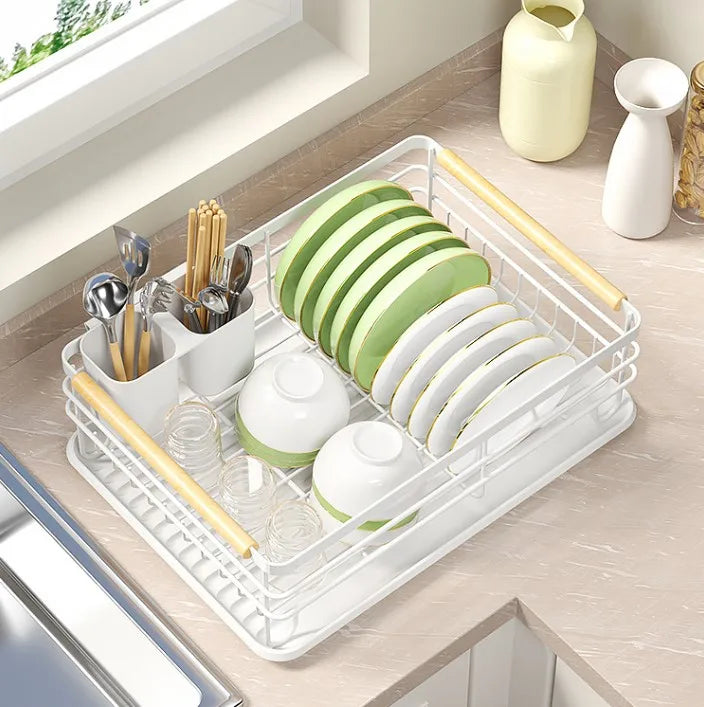 Countertop Kitchen Single-layer Plate Shelf Drain Bowl Rack Multi-functional Tableware Metal Storage Rack.