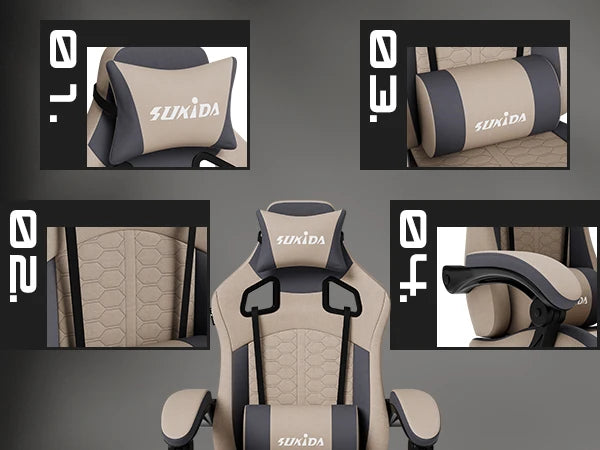 SUKIDA Ergonomischer Racing-Gaming-Stuhl, verstellbar, drehbar, mit Kopfstütze und Lordosenstütze für Büro und Gaming