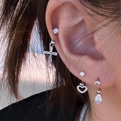 1PCS Pink Zircon Cross 316L Stainless Steel Annular Ear Bone Nail New Fashion U-shaped Earrings for Women Y2K Punk Jewelry.
