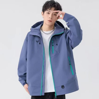 Outdoor Windbreaker Hooded Jacket Men Softshell Zip Up Windproof Waterproof Mountain Skiing Hiking Camping Jacket Autumn Coats.