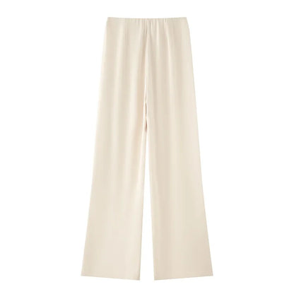 MUJER 2025 Women's Pants Sets Summer Satin High Waist Pants for Women Holiday Casual Pants Woman Straight Leg Trousers Woman.