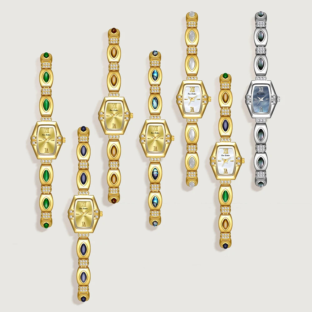 BS New Natural Black Gold Abalone Shell French Vintage Design Watch Woman Elegant Luxury Tonneau Dial Quartz Women's Watches.