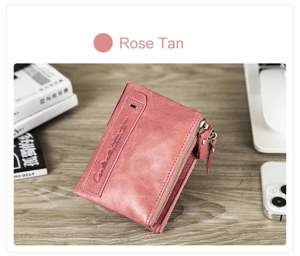 CONTACT'S Genuine Leather Short Wallets for Women Luxury Designer Coin Purse Female Money Clip Card Holder Customize Men Wallets