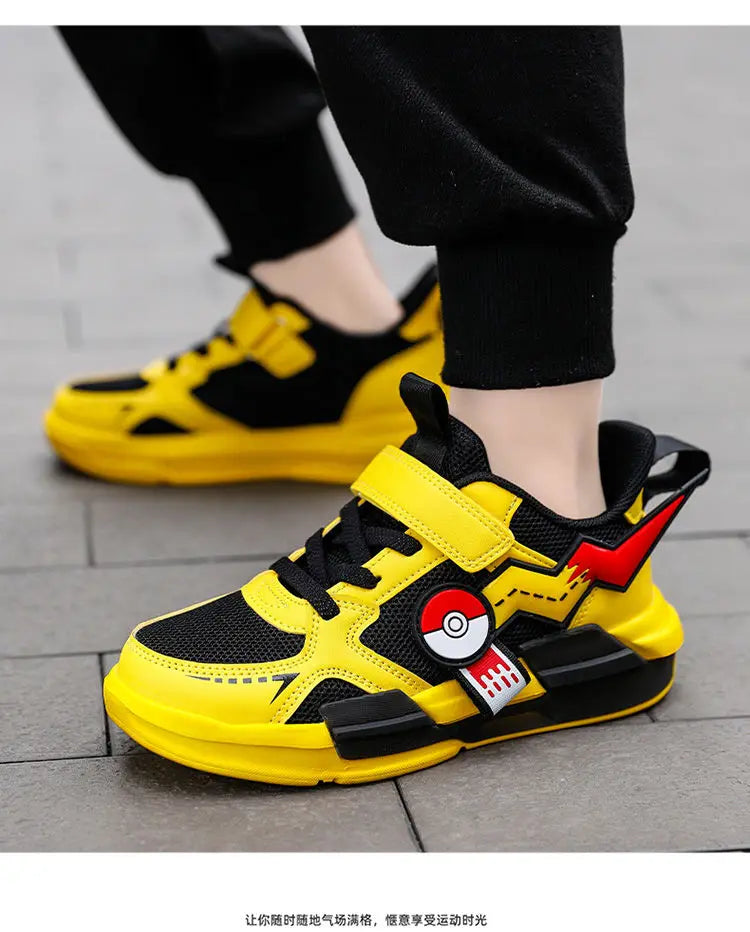 Pokemon Pikachu Children Sports Shoes Spring and autumn Fashion Anime Boy Sneakers Student Breathable Non-slip Running Shoe.