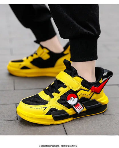 Pokemon Pikachu Children Sports Shoes Spring and autumn Fashion Anime Boy Sneakers Student Breathable Non-slip Running Shoe.