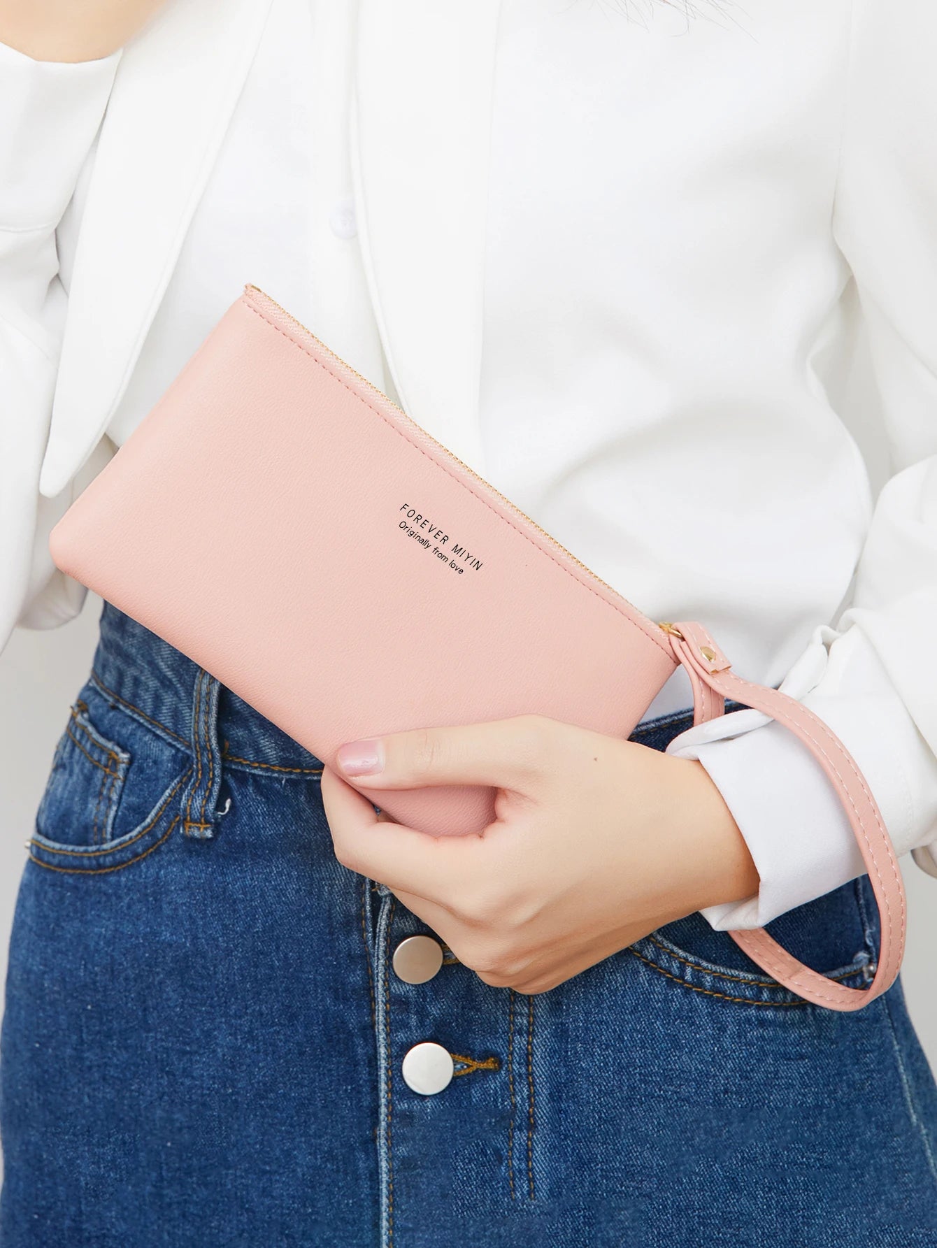 MIYIN Simple and Fashionable Women's Ultra Thin Long Wallet Solid Color PU Leather Zipper Wallet Large Capacity Portable Handbag.