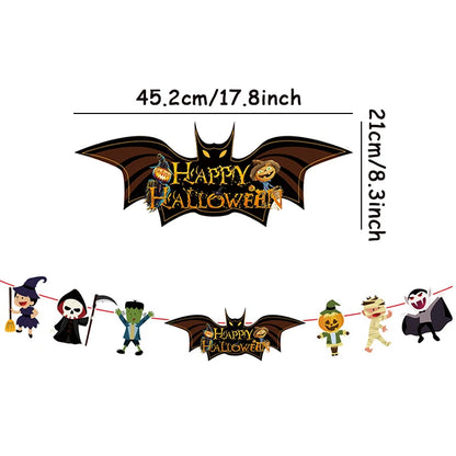 1set Halloween Banner Geist Fledermaus Kürbis Papier Banner Party Favors Kinder Zimmer Tür Wand Fenster Aufhänger Baby Schule Ornament de.