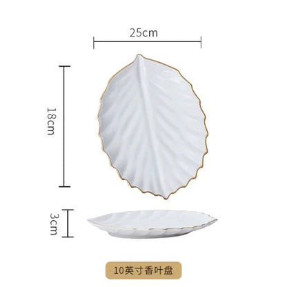 European Golden edged ceramic plate creative home serving plate special-shaped ceramic cutlery dinner plates fruit snack plates