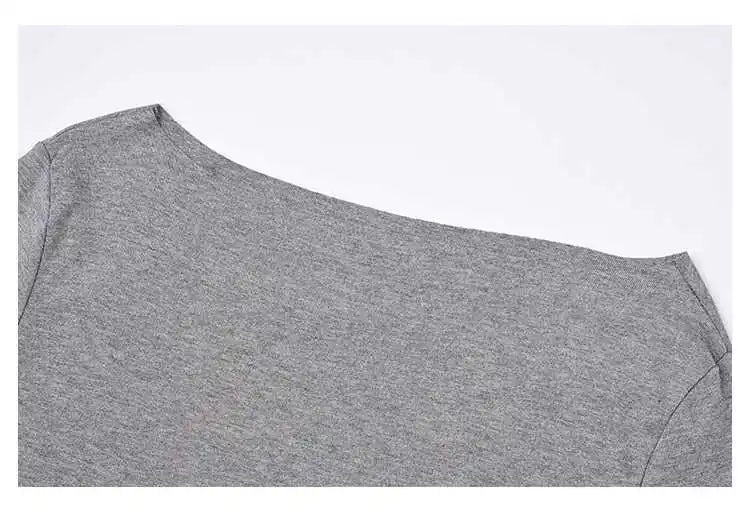 Sexy Long Sleeve T-Shirt Shoulder Bared Waist Cinched Slim Fit Knitted Cotton Solid Color Casual Urban Style for Early Autumn.