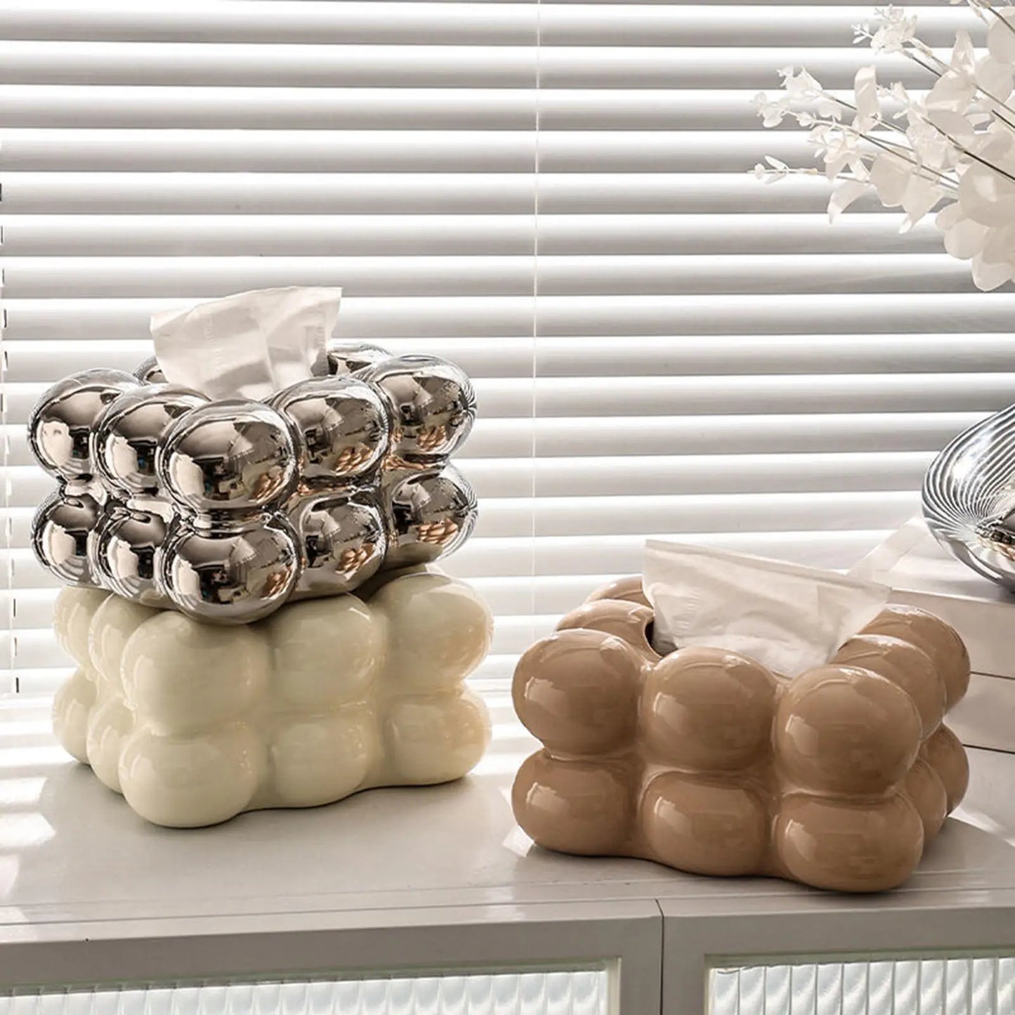 Geometry Tissue Box Cover Decorative Facial Tissue Holder Case Container for Bedroom Tissue Box Covers Rectangular Ceramic